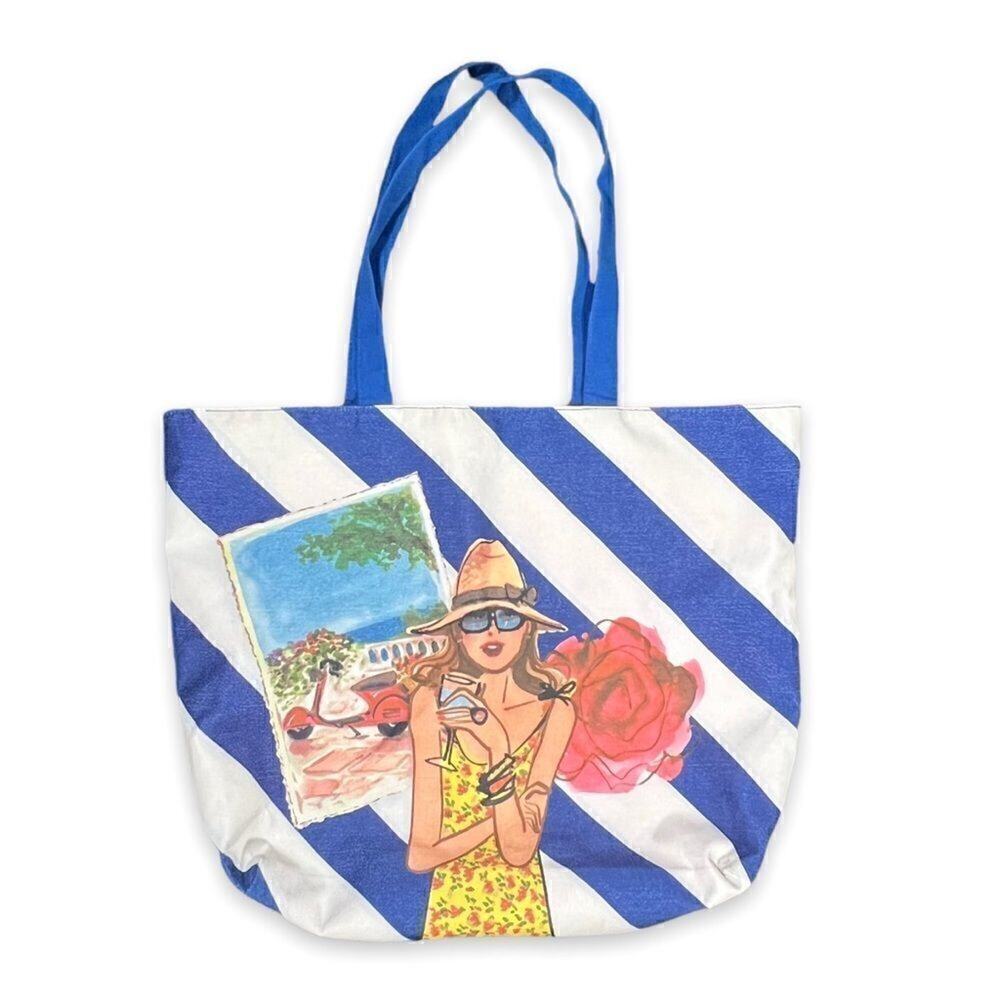 Lancome Paris Beach Tote Bag Large Blue Travel Shopper Shoulder Bag Logo